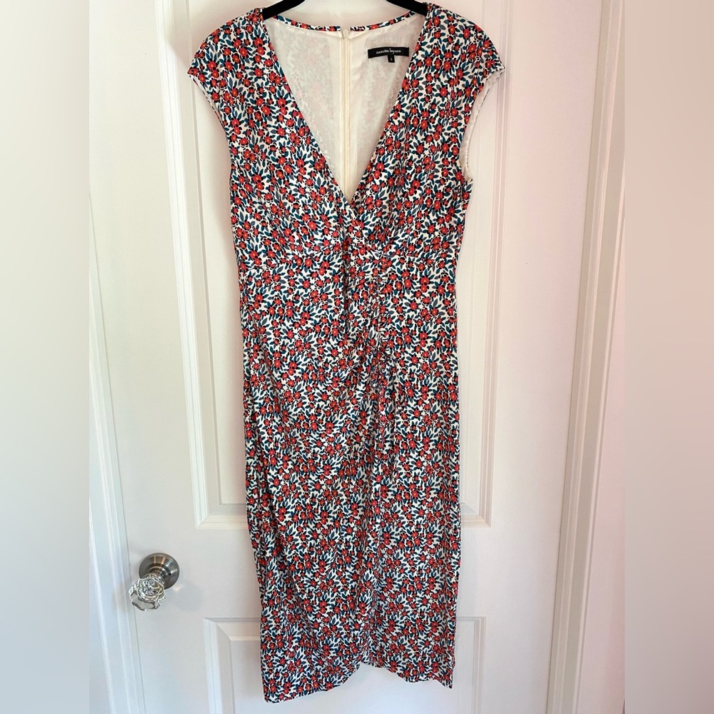 Nanette Lepore Floral Short Sleeve V-Neck Dress Cream/Red/Teal Size 8